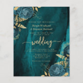 Budget Blauwgroen Blauw Goud Bloemen Huwelijksuitn (Voorkant)
