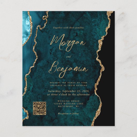 Budget Blauwgroen Blue Agate QR-code bruiloft Uitn (Voorkant)