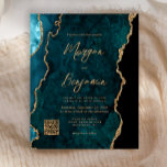 Budget Blauwgroen Blue Agate QR-code bruiloft Uitn<br><div class="desc">Deze elegante huwelijksuitnodiging is voorzien van een achtergrond afbeelding van blauwgroen blauw waterverf agaat getrimd met faux gold glitter. De aanpasbare tekst combineert goudkleurig modern handschrift, koperplaat en cursieve lettertypen. Meer informatie nodig? Pas eenvoudig de QR-code aan om gasten naar uw trouwwebsite te leiden. De achterkant heeft een coördinerend blauwgroen...</div>