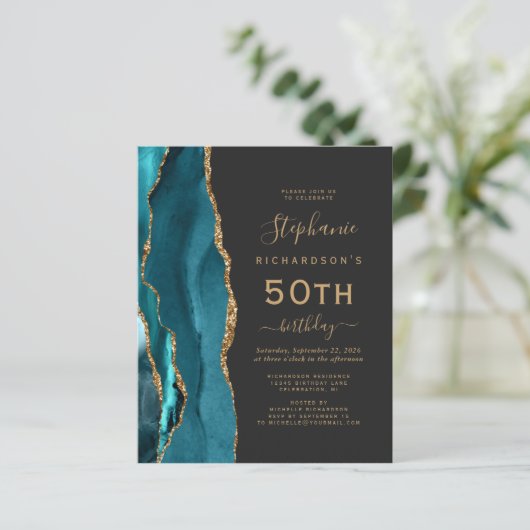 Budget Blauwgroen Blue Gold Agaat Dark 50th Birthd (Staand voorkant)