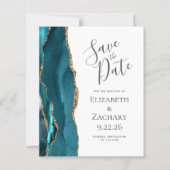 Budget Blauwgroen Blue Gold Agaat Save the Date (Voorkant)