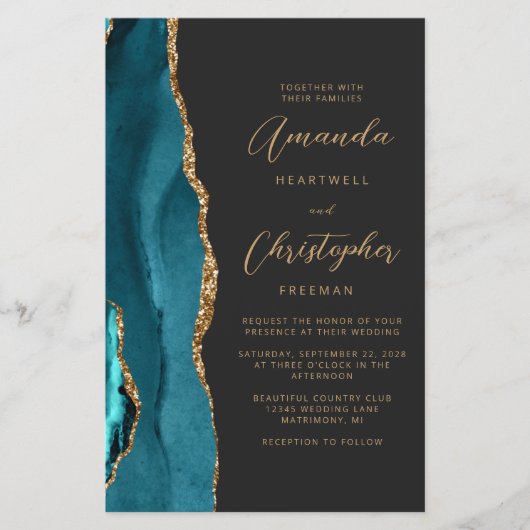 Budget Blauwgroen Blue Gold Agate Dark Wedding (Voorkant)