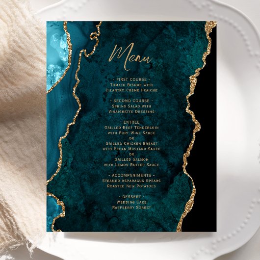 Budget Blauwgroen Blue Gold Agate Wedding Menu