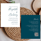 Budget Blauwgroen Blue Script QR Code Wedding Uitn