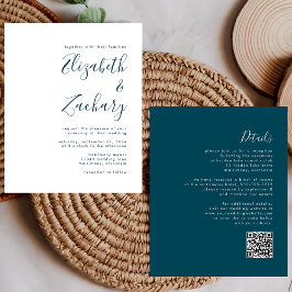 Budget Blauwgroen Blue Script QR Code Wedding Uitn
