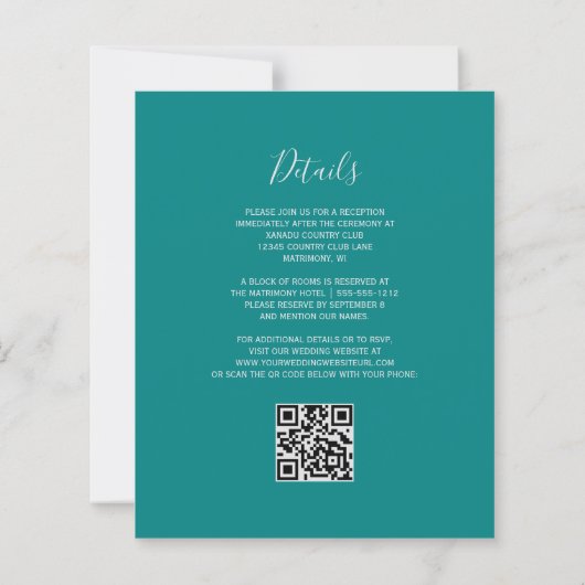 Budget Blauwgroen Blue Silver Glitter QR Code Wedd (Achterkant)