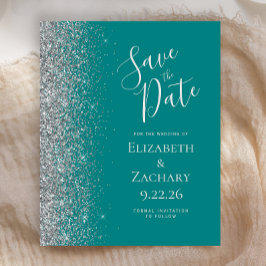 Budget Blauwgroen Blue Silver Save the Date Kaart