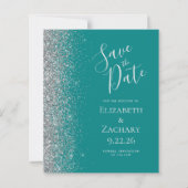 Budget Blauwgroen Blue Silver Save the Date Kaart (Voorkant)