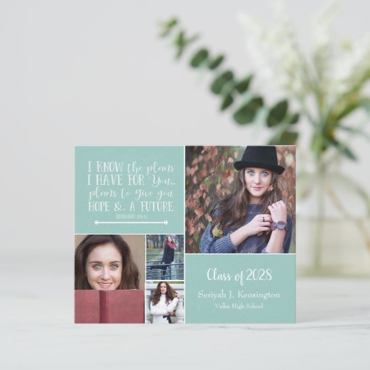 Budget Blauwgroen Christelijk Verse Afstuderen Fot (Staand voorkant)