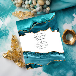 Budget Blauwgroen en Gold Agate Wedding Invitation Flyer