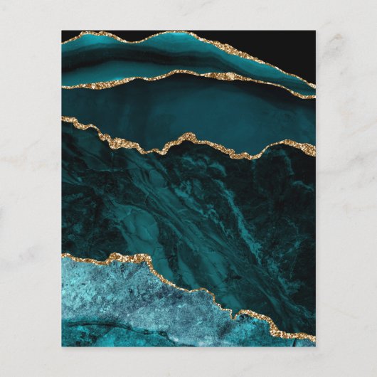 Budget Blauwgroen en Gold Agate Wedding Invitation Flyer (Achterkant)