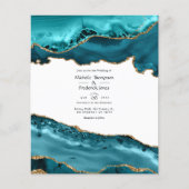 Budget Blauwgroen en Gold Agate Wedding Invitation Flyer (Voorkant)