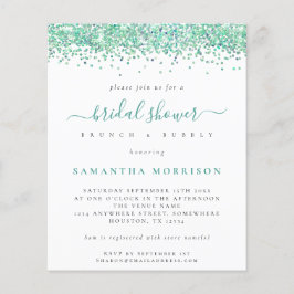 Budget Blauwgroen Glitter Bridal Shower Uitnodigin