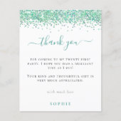 Budget Blauwgroen Glitter Foto 21st Party Dank u (Voorkant)