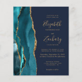 Budget Blauwgroen Gold Agaat Navy Blue Wedding Inv (Voorkant)