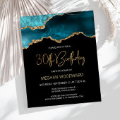 Budget Blauwgroen Gold Agate 30th Birthday Invitat