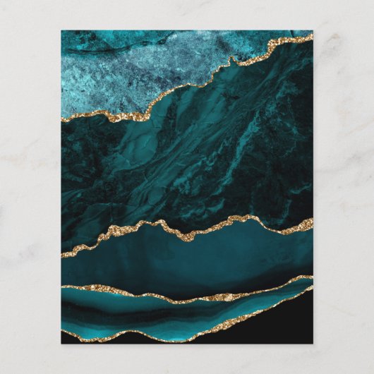 Budget Blauwgroen Gold Agate 50e Jubileum Uitnodig (Achterkant)