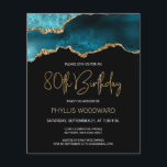 Budget Blauwgroen Gold Agate 80th Birthday Invitat<br><div class="desc">Deze trendy 80ste verjaardagsuitnodiging is voorzien van een waterverf afbeelding van een agate geode in tinten van blauwgroen met faux goudhoogtepunten. De woorden "80th Birthday" staan in faux goudglitter in decoratief modern handschrift. Pas het met de naam van de eer in gouden gekleurde teksten en de details in wit aan....</div>