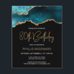 Budget Blauwgroen Gold Agate 80th Birthday Invitat<br><div class="desc">Deze trendy 80ste verjaardagsuitnodiging is voorzien van een waterverf afbeelding van een agate geode in tinten van blauwgroen met faux goudhoogtepunten. De woorden "80th Birthday" staan in faux goudglitter in decoratief modern handschrift. Pas het met de naam van de eer in gouden gekleurde teksten en de details in wit aan....</div>