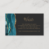 Budget Blauwgroen Gold Agate Dark Wedding QR-code Informatiekaartje (Voorkant)