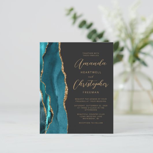 Budget Blauwgroen Gold Agate Slate Weddenschap (Staand voorkant)