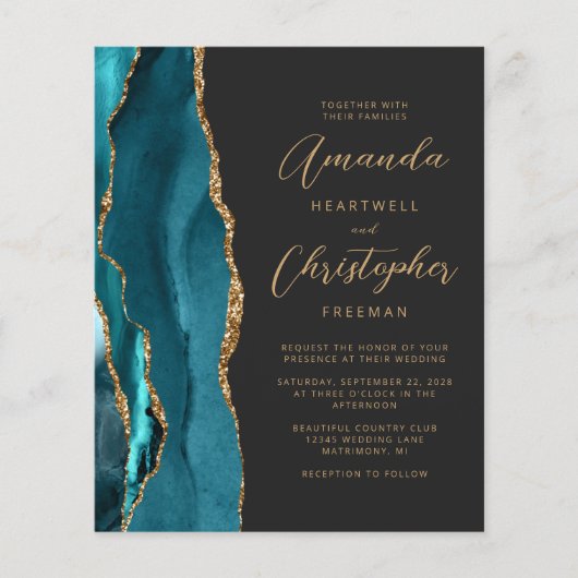 Budget Blauwgroen Gold Agate Slate Weddenschap (Voorkant)