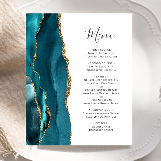 Budget Blauwgroen Gold Agate Wedding Menu