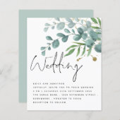 BUDGET Blauwgroen Gold Eucalyptus Script Weddensch (Voorkant / Achterkant)