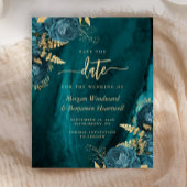 Budget Blauwgroen Gold Floral Wedding Save the Dat