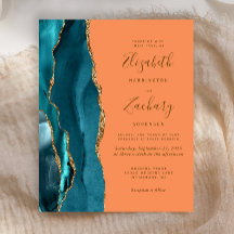 Budget Blauwgroen Gold Tangerine Agate Wedding Inv