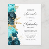 Budget Blauwgroen Gouden Bloemen QR Code Huwelijks (Voorkant)