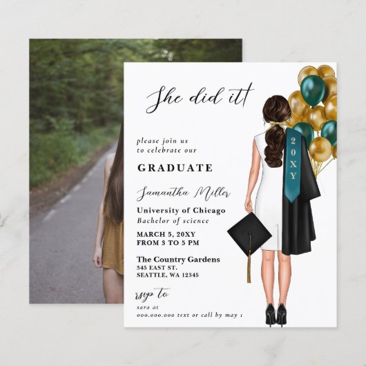 Budget Blauwgroen gouden foto Ze deed het Afstuder (Voorkant / Achterkant)