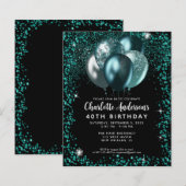 Budget Blauwgroen Groen Zwart Glitterballon Verjaa (Voorkant / Achterkant)