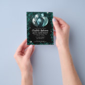 Budget Blauwgroen Groen Zwart Glitterballon Verjaa Flyer (Hand)