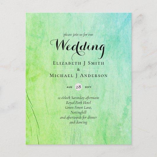 BUDGET Blauwgroen groene bruiloft uitnodigen (Voorkant)