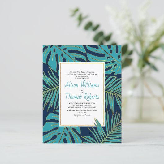 BUDGET blauwgroen marine QR code verlaat trouwuitn (Staand voorkant)