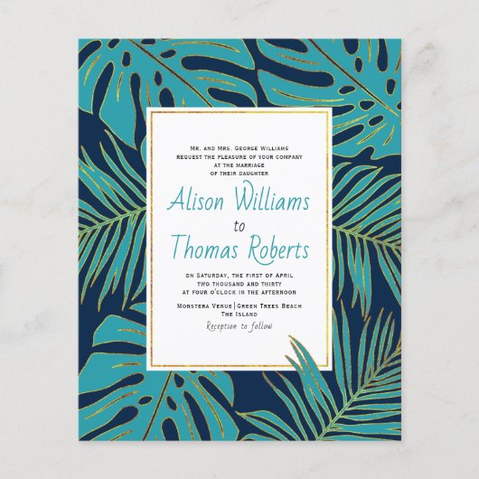 BUDGET blauwgroen marine QR code verlaat trouwuitn (Voorkant)