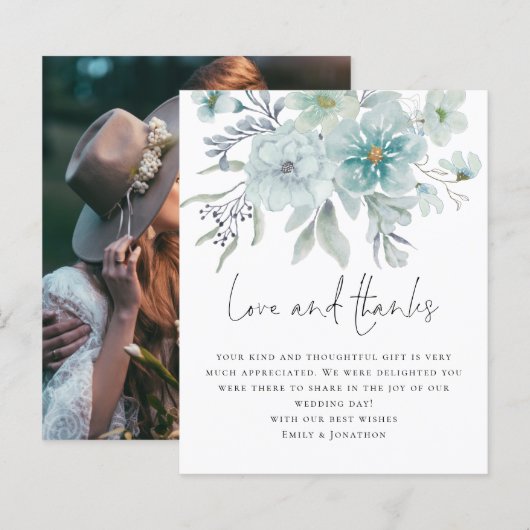 Budget Blauwgroen Mist Florals Foto Love Bedankt W (Voorkant / Achterkant)