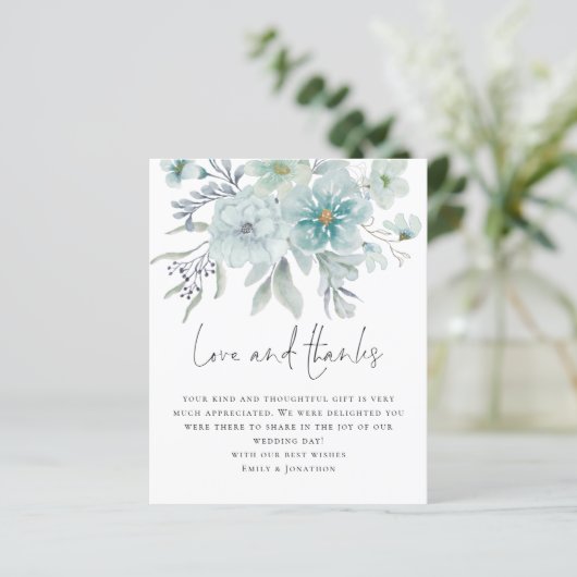 Budget Blauwgroen Mist Florals Foto Love Bedankt W (Staand voorkant)