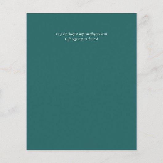 BUDGET Blauwgroen monochromatische bruiloft uitnod (Achterkant)