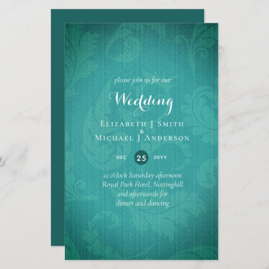 BUDGET Blauwgroen Mystique Wedding Invite (Voorkant / Achterkant)