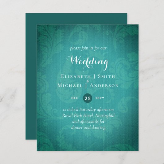 BUDGET Blauwgroen Mystique Wedding Invite (Voorkant / Achterkant)