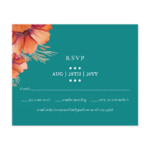 BUDGET Blauwgroen Oranje Floral Wedding RSVP