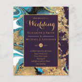 BUDGET Blauwgroen Paars goudhageweddenschap uitnod (Voorkant)