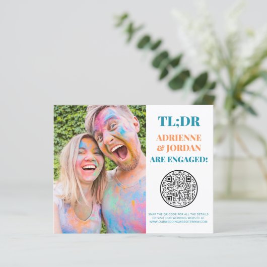 Budget Blauwgroen QR Code Fun Photo Verloving (Staand voorkant)