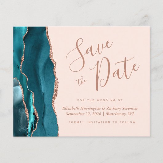 Budget Blauwgroen Roos Gold Agate Blush Save the D (Voorkant)