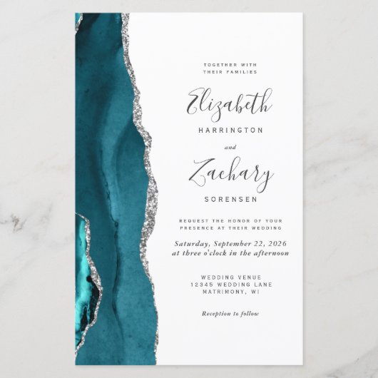 Budget Blauwgroen Silver Agate QR Code Huwelijksui (Voorkant)