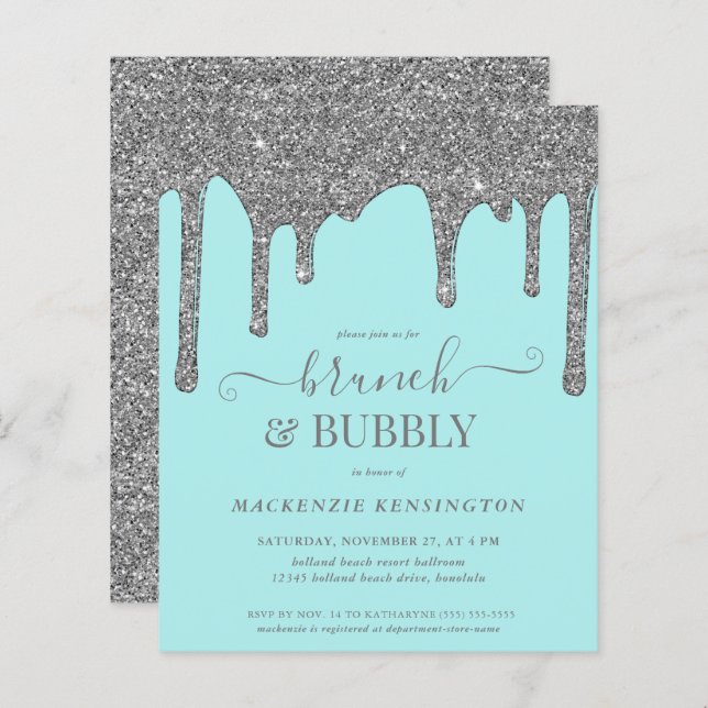 Budget Blauwgroen Silver Glitter Strijdt Brunch Bu (Voorkant / Achterkant)