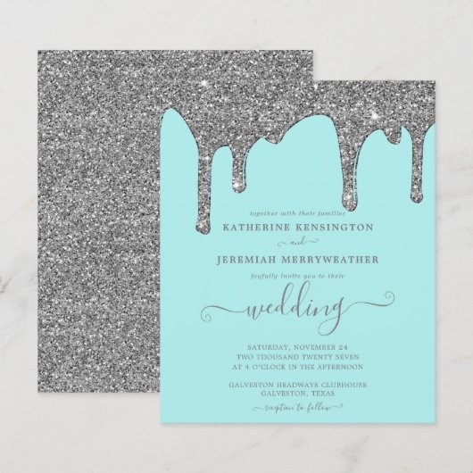 Budget Blauwgroen Silver Glitter Strijdt Buwen Uit (Voorkant / Achterkant)