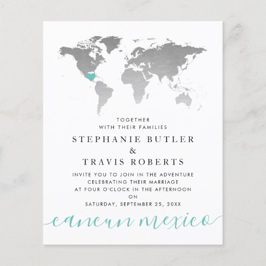 Budget Blauwgroen Silver Map Destination Wedding I (Voorkant)